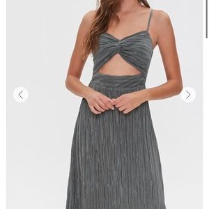 Olive green twist-front pleated dress